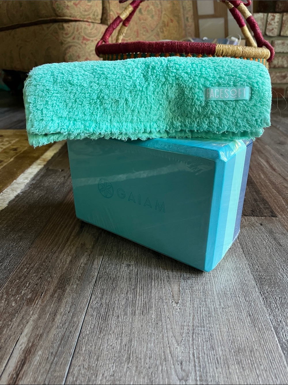 GAIAM Yoga Block with Mint FaceSoft Towel